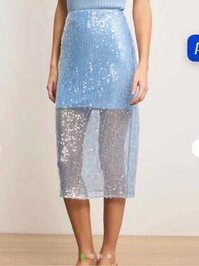 Veronica Beard Light Blue Sequin Midi Skirt with Sheer Panel